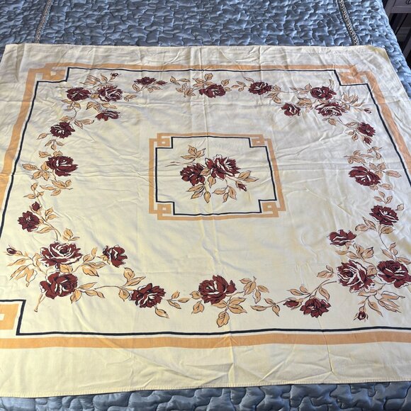 Vintage Yellow Tablecloth with Brown Flowers, 51" x 43" - Picture 3 of 6